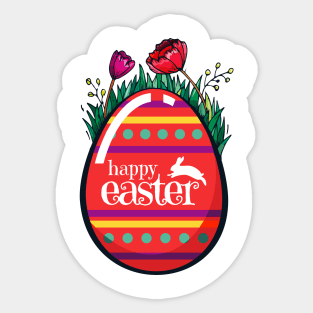 Happy Easter day. Red Easter Egg Sticker